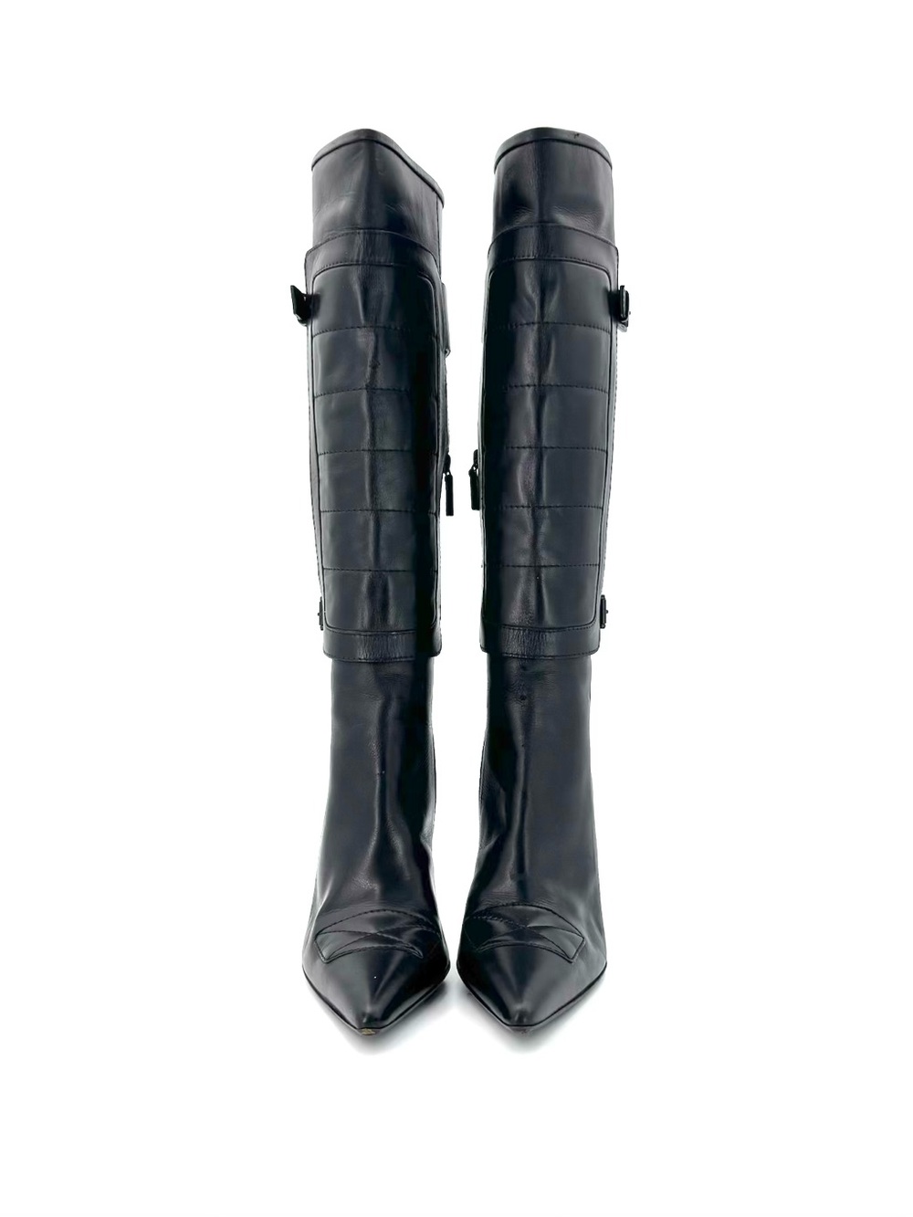 Vintage Gucci Retro Vintage Knee High Buckle Harness Pointed Toe Heeled Boots 39 - Picture 2 of 9